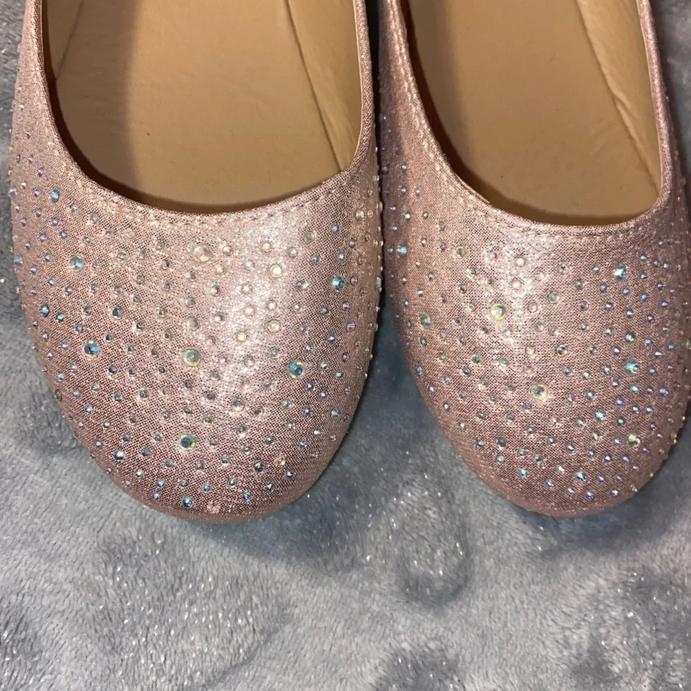 Metallic Pink Ballerina Flats with Rhinestones - Picture 3 of 11